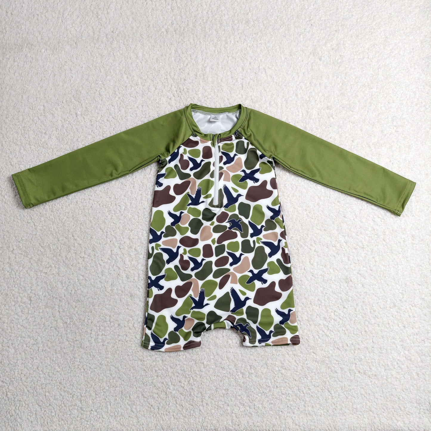 Sibling Baby Kids Green Brown Ducks Camo Hunting Romper Swimsuits