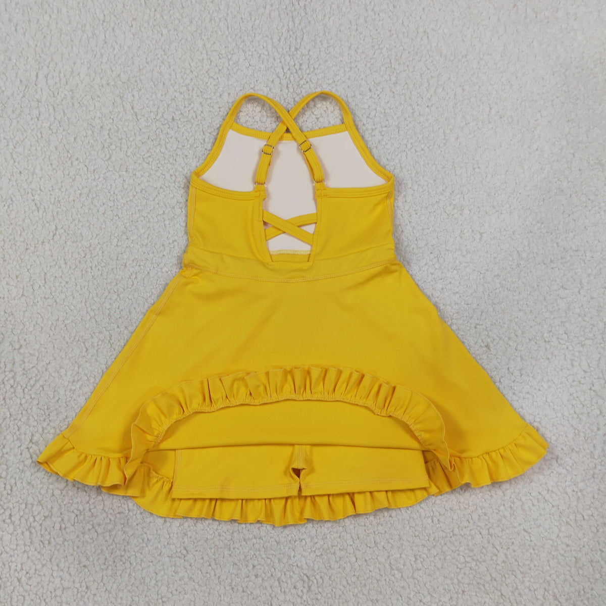 S0781 Baby Girls Yellow Strap Yoga Active Short Ruffle Knee Length Dress