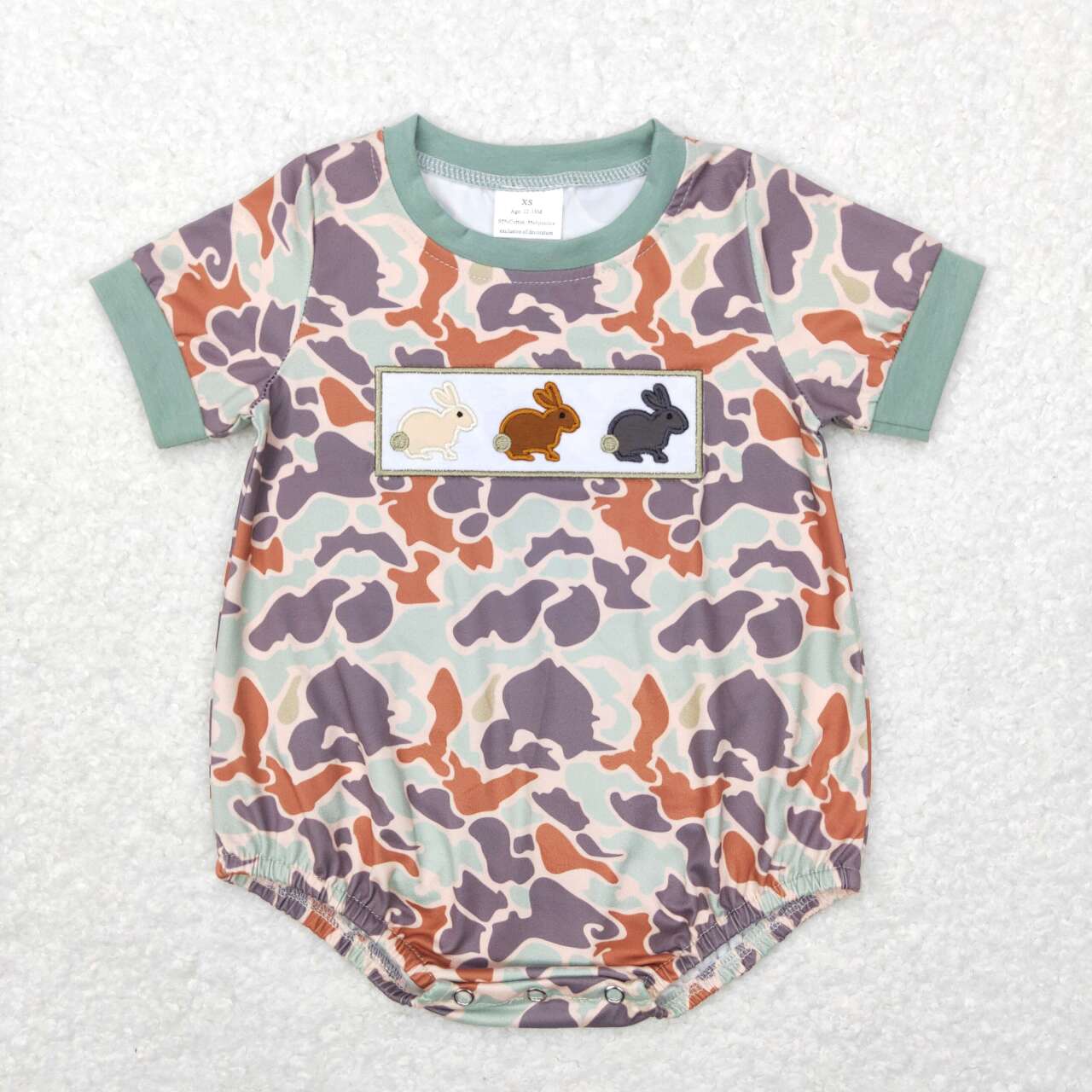 SR0508 baby boy Embroidered Three Rabbits Camouflage Short Sleeve Jumpsuit