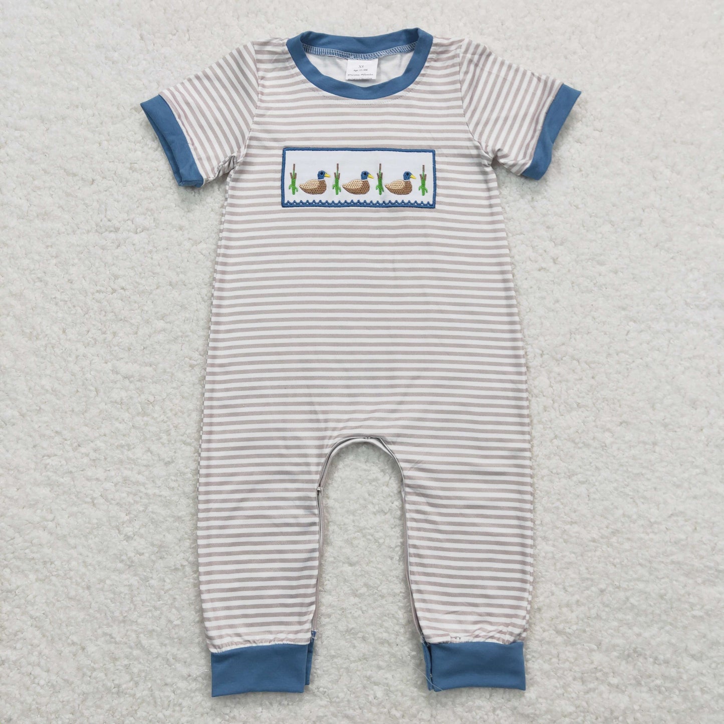 Sibling Baby Boys Girls Embroidery Ducks Stripe Hunting Clothes Sets Rompers