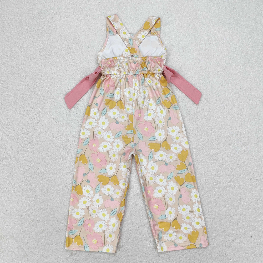 SR1674 kids clothes girls pink flowers bows summer jumpsuit