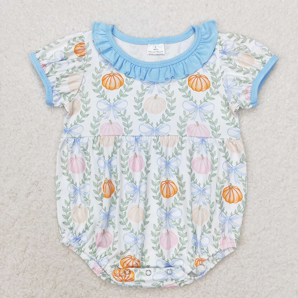 SR1730 baby girl clothes pumpkin blue bow toddler girl summer bubble rompers