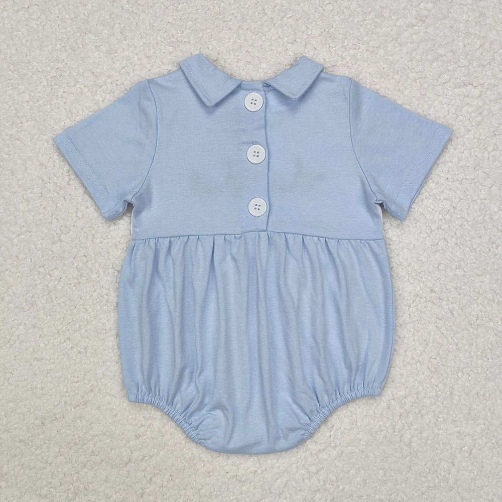 SR2071 baby boy blue Embroidered mallard ducks Short Sleeve rompers