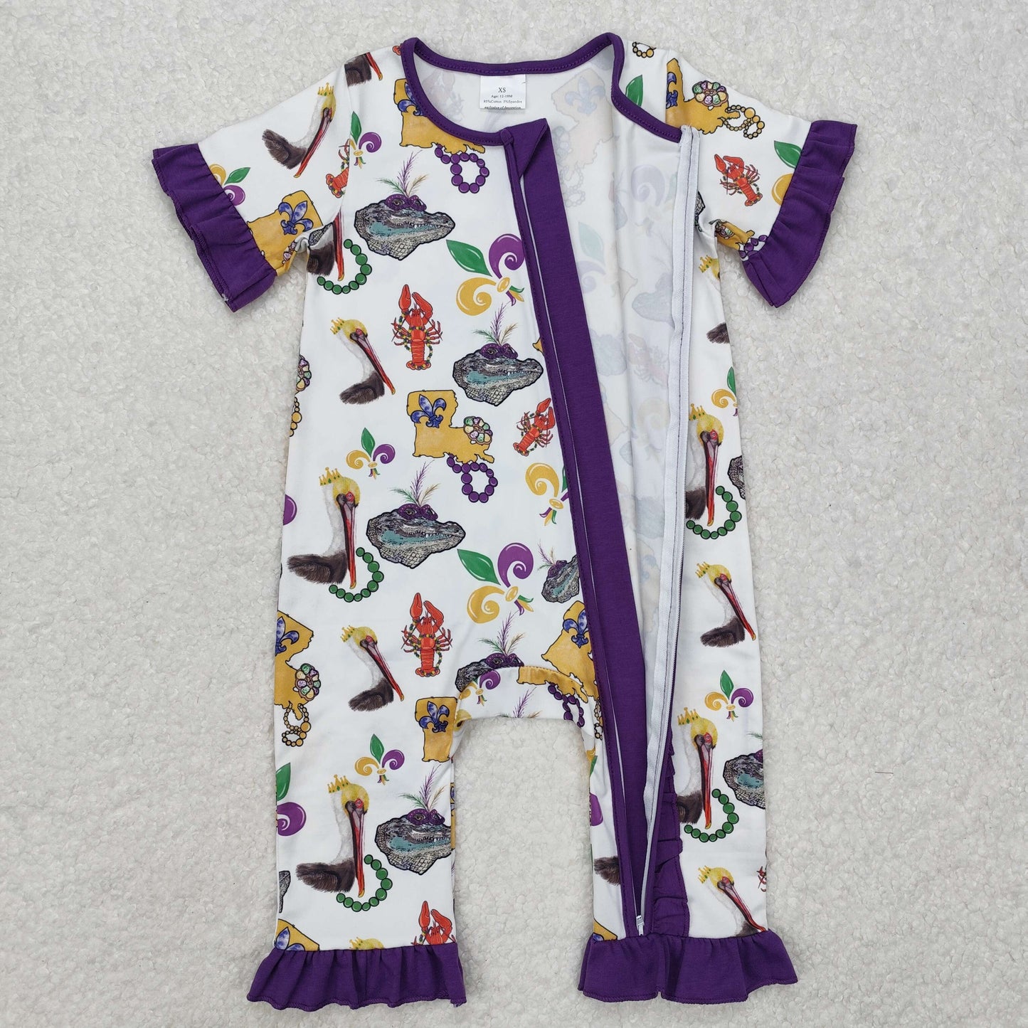 Sibling Baby Kids Anchors Crayfishes Top Pants Mardigras Pajamas Sets Zipper Footie Rompers