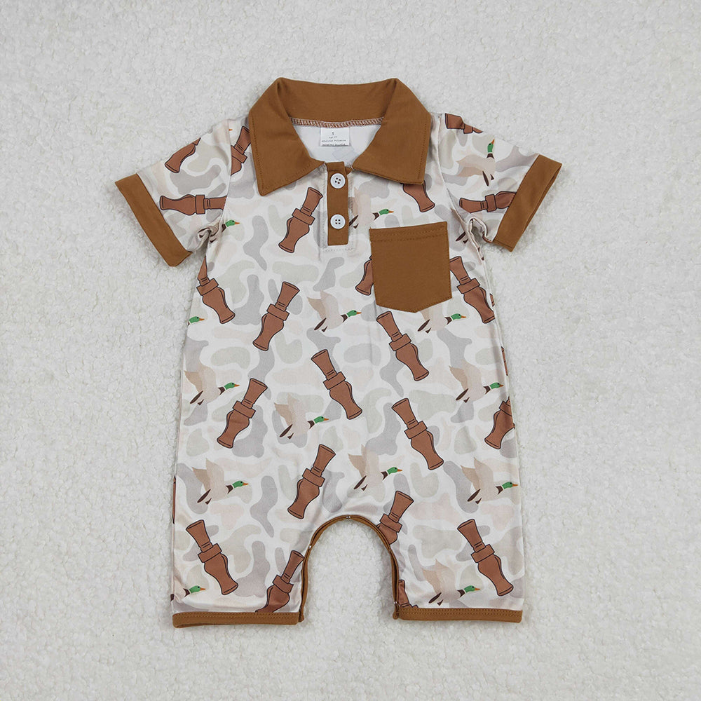 Sibling Baby Boys Brown Duck Calls Camo Hunting Rompers Clothes Sets