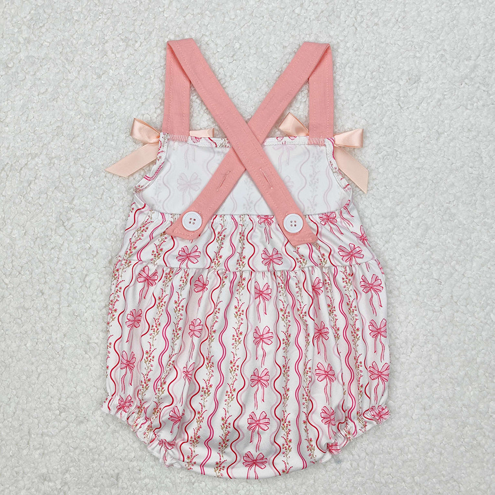 Sibling Baby Girls Pink Flowers Bows Rompers Dresses Outfits