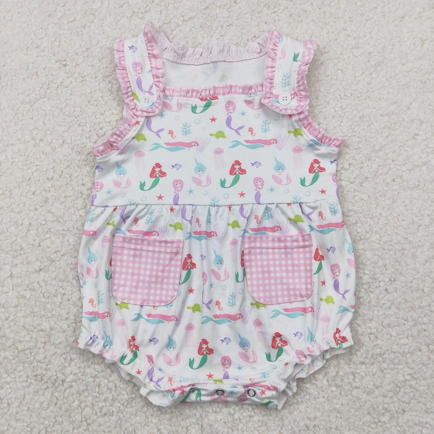 Sibling Baby Girls Sleeveless Mermaid Fishes Knee Length Dress Rompers