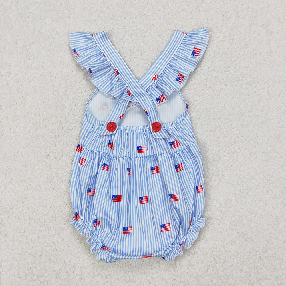 Sibling Embroidery Baby Girls Red Flags 4th of July Bows Rompers Outfits Sets
