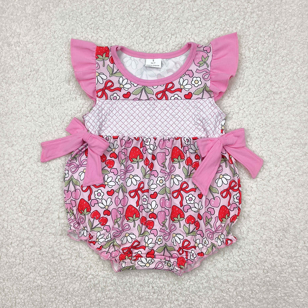 Sibling Embroidery Baby Infant Girls Flutter Sleeves Bows Ruffle Rompers