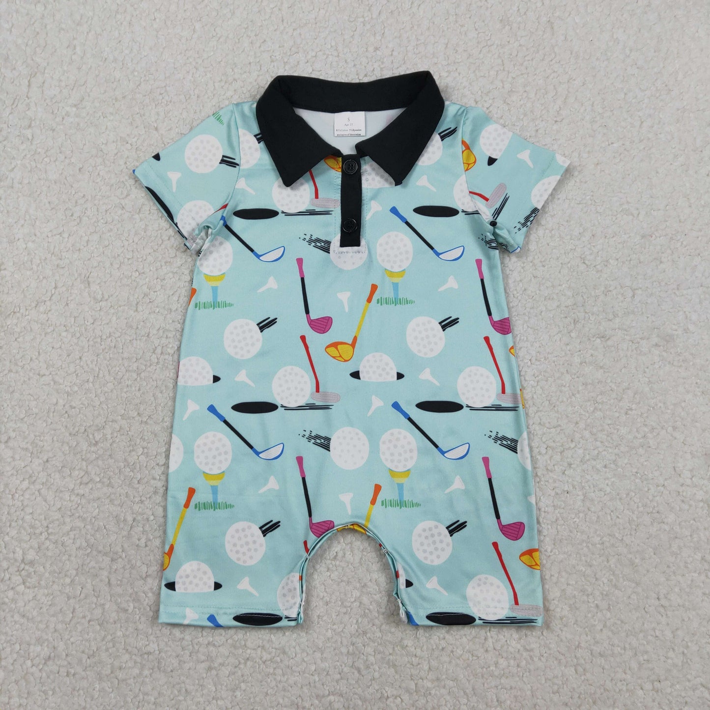 SR3086 Baby Boys Short Sleeve Golf Button Rompers