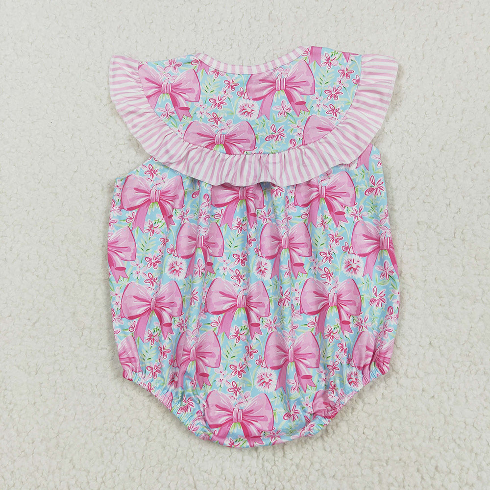 Sibling Embroidery Baby Girls Pink I Love Dad Floral Bows Rompers Dresses