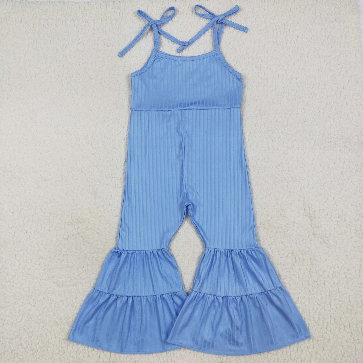 Sibling Baby Girls Colorful Strap Bell Bottom Ribbed Jumpsuits