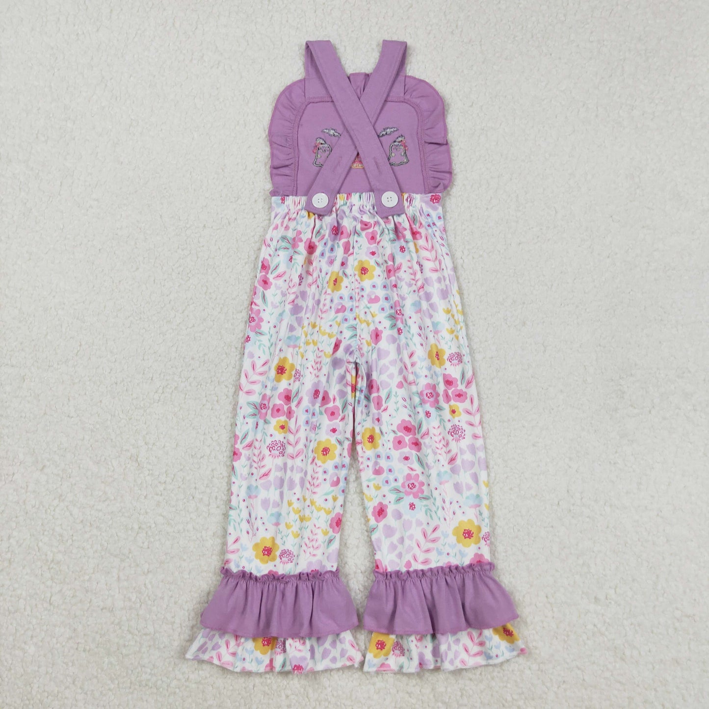 SR3177 Baby Girls Purple Strap Embroidery Ghost Pumpkins Floral Ruffle Pant Halloween Jumpsuits
