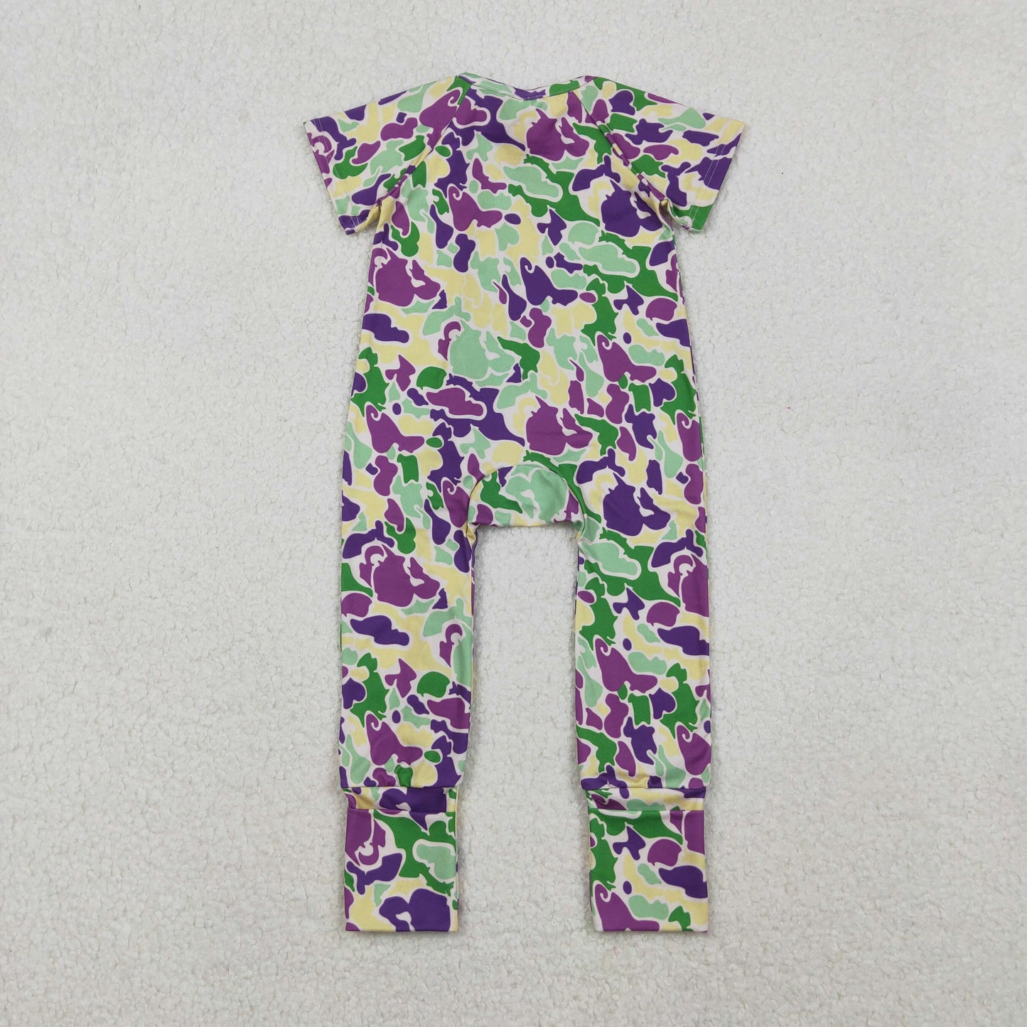 SR3211 Baby Boys Mardigras Camo Two Way Zip Convertible Rompers
