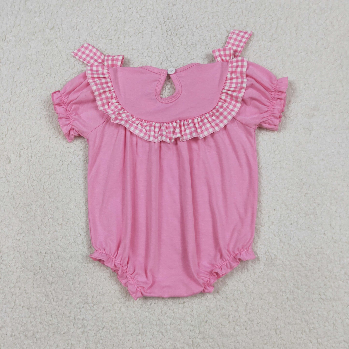 SR3250 Smocked Floral Crosses Baby Girls Pink Easter Rompers