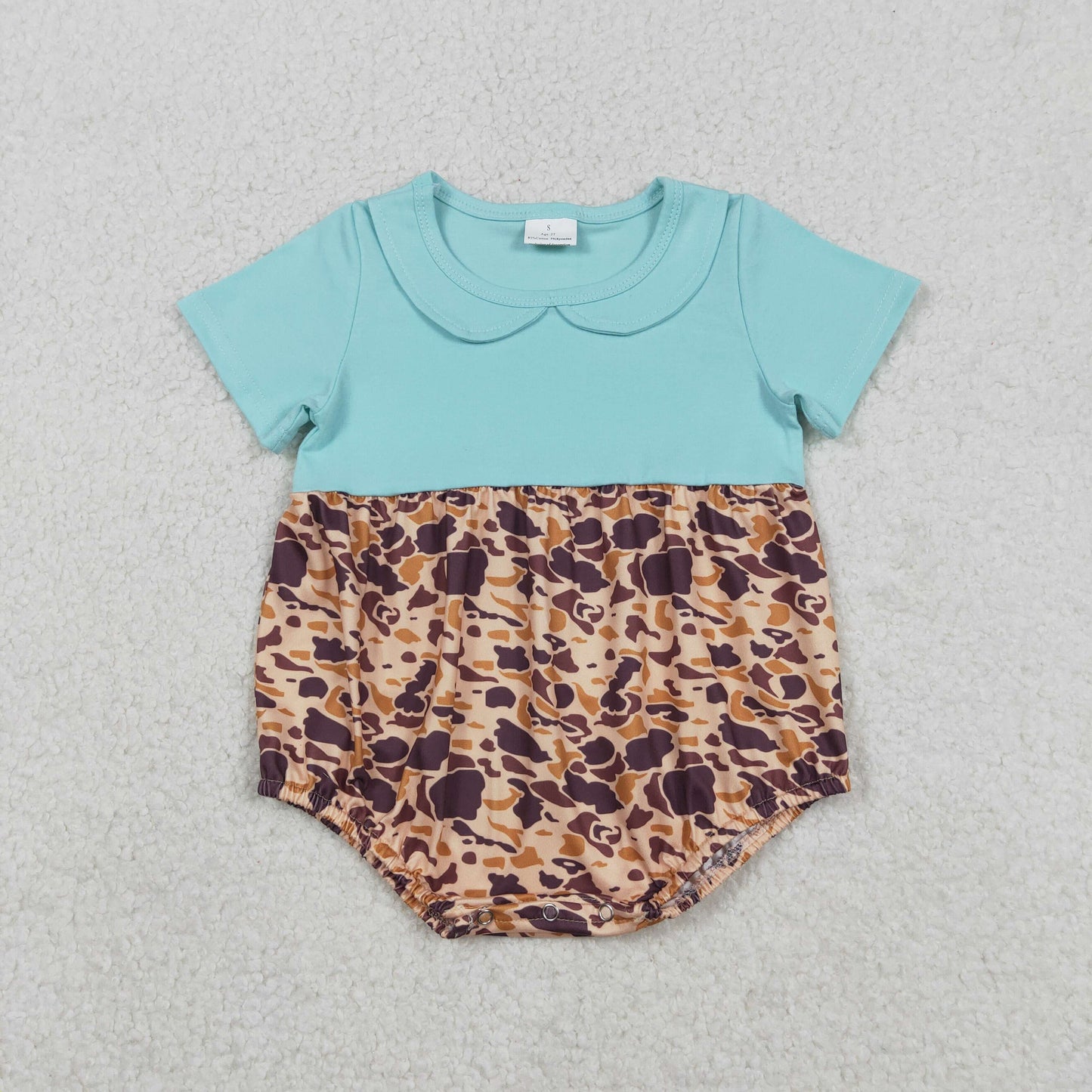 SR3277 Baby Girls Short Sleeve Southern Brown Camo Collar Rompers
