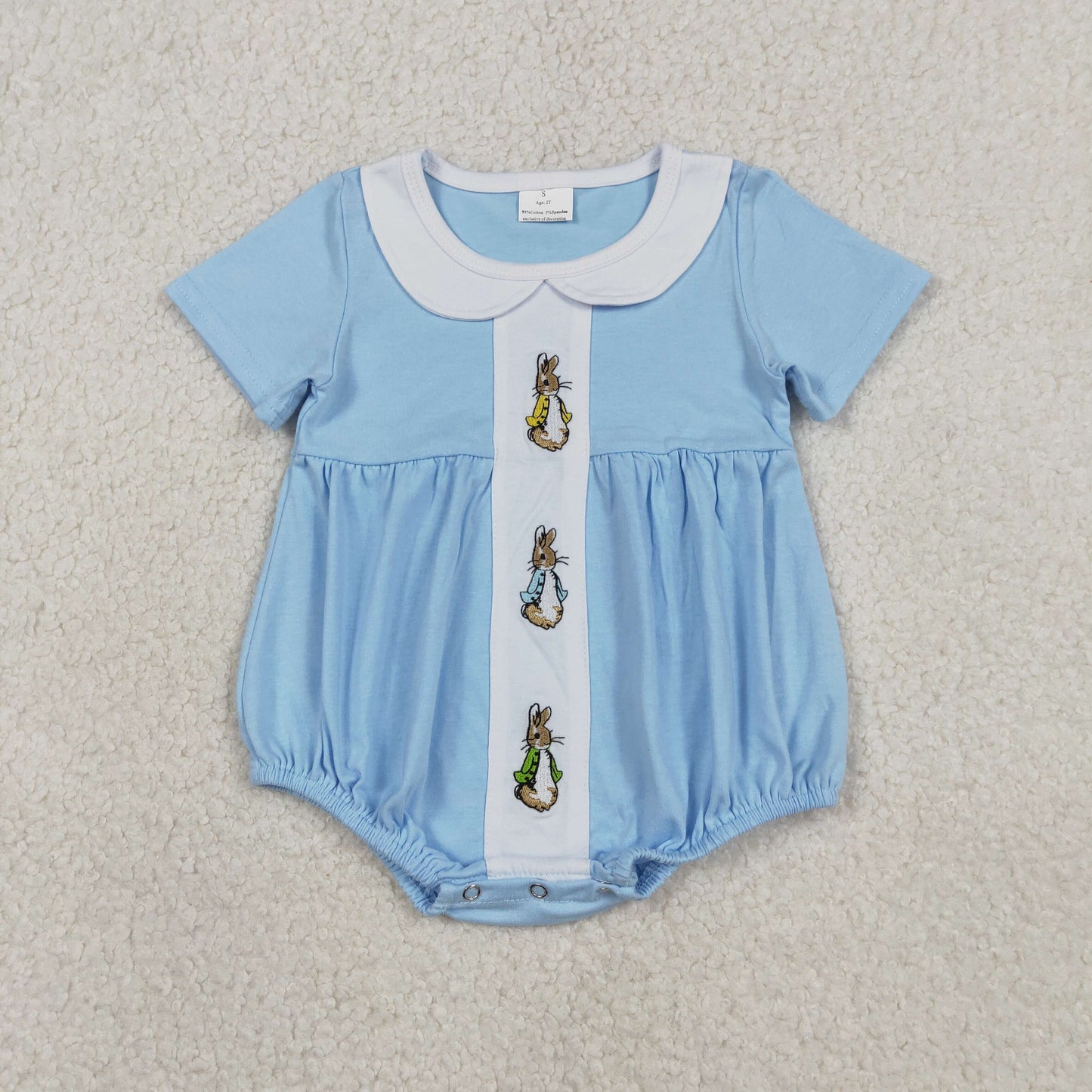 SR3383 Baby Boys Short Sleeve Collar Embroidery Rabbits Easter Rompers