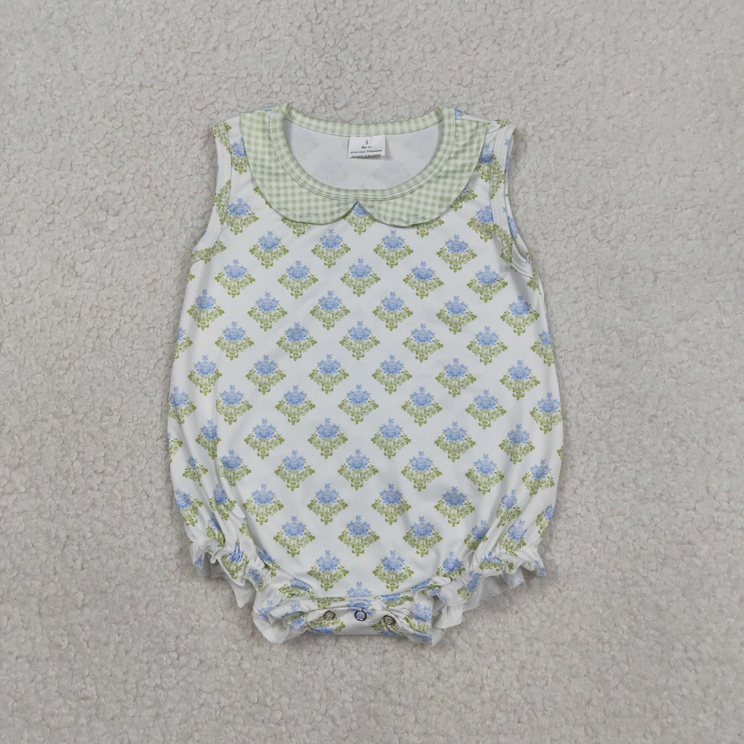 Sibling Baby Girls Flowers Checked Collar Scallop Tunic Ruffle Short Clothes Set Rompers