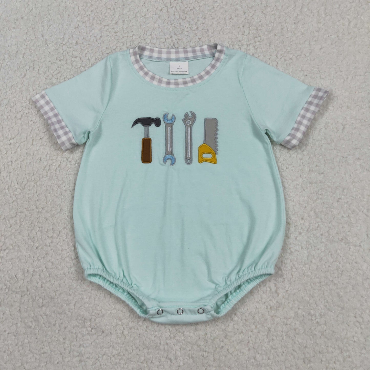 Sibling Baby Boys Embroidery Tools Top Checked Pockets Short Clothes Set Rompers