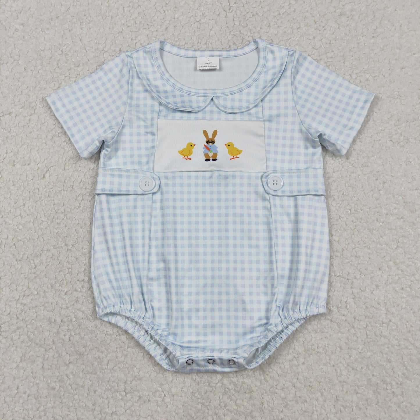 Sibling Baby Boys Girls Rabbits Chicks Checked Easter Rompers