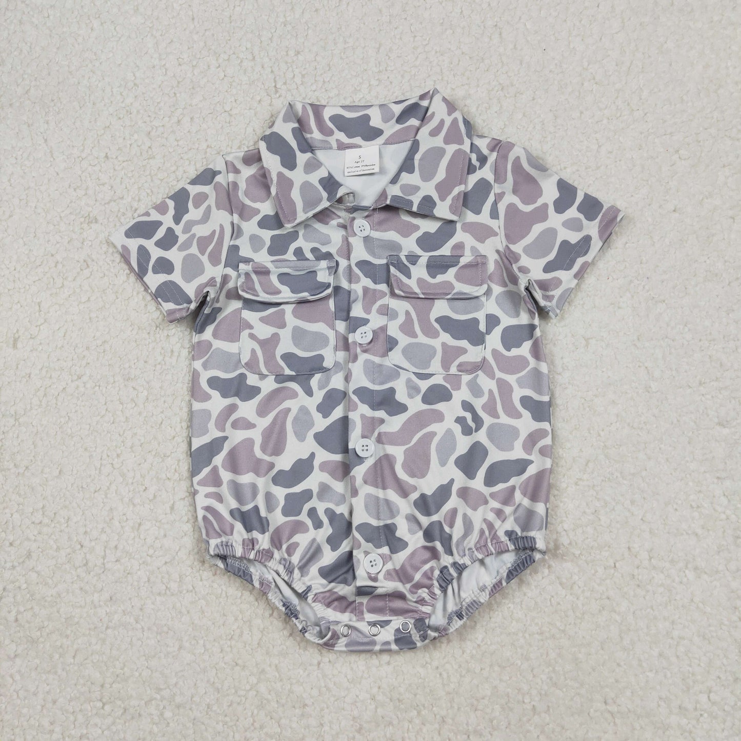 Sibling Baby Boys Girls Southern Light Grey Camo Romper Jumpsuits
