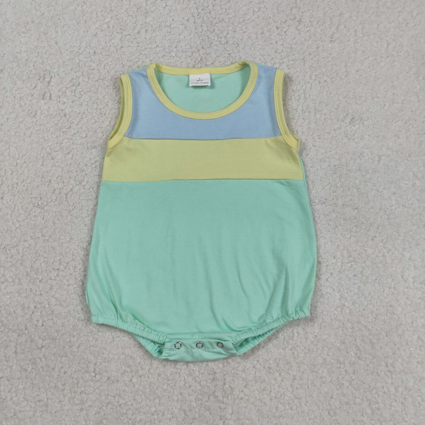 SR3660 Baby Boys Sleeveless Aqua Yollw Blue Patchwork Romper