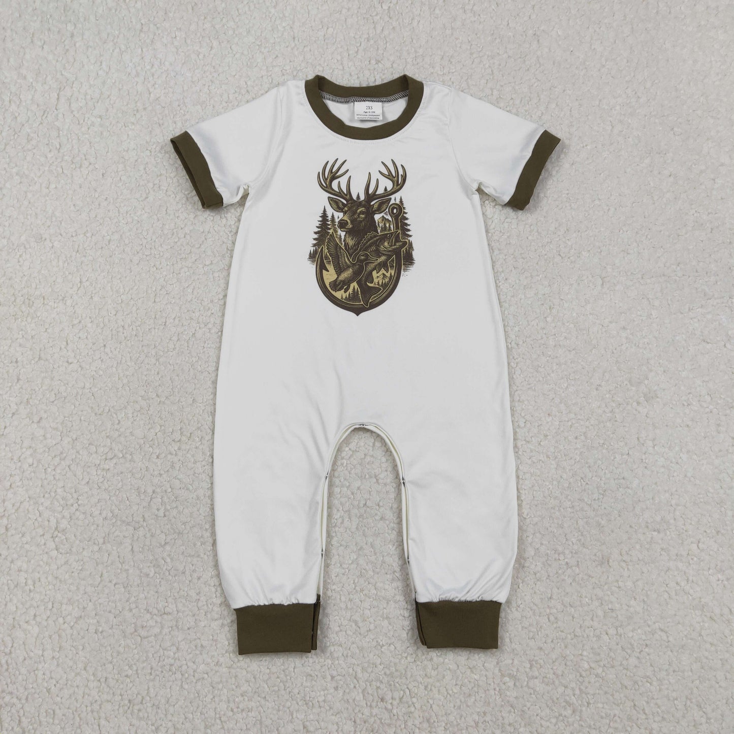 SR3683 Baby Boys Short Sleeve Deer Ducks Fishes Hunting Pant Rompers