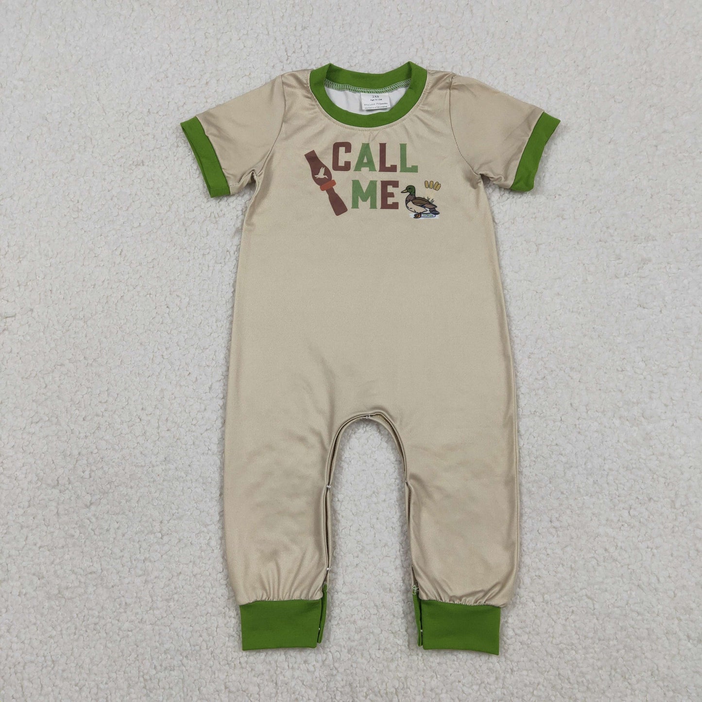 SR3684 Baby Boys Short Sleeve Ducks Call Me Hunting Pant Rompers