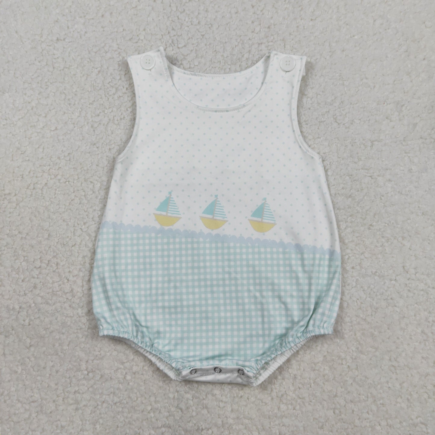 SR3754 Baby Boys Sleeveless Polk Dots Boats Rompers