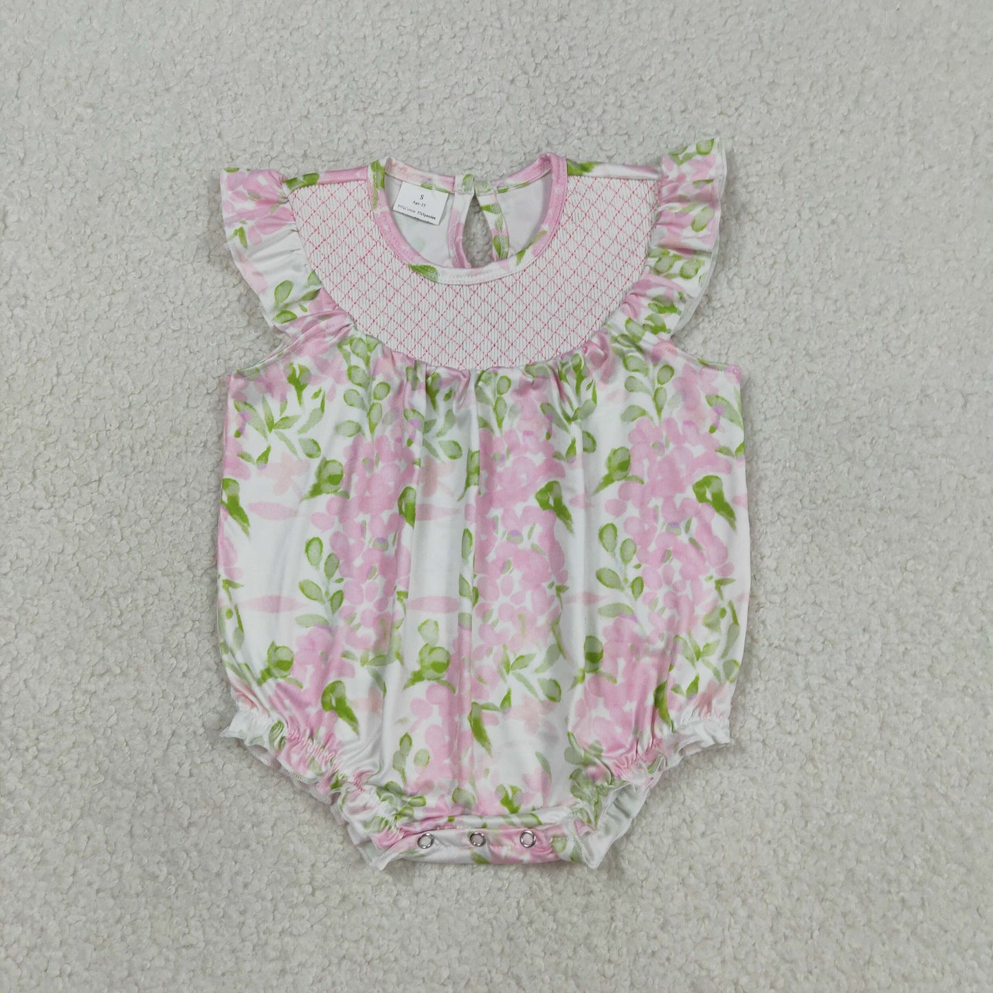 SR3805 Smocked Checked Baby Girls Colorful Flowers Ruffle Rompers