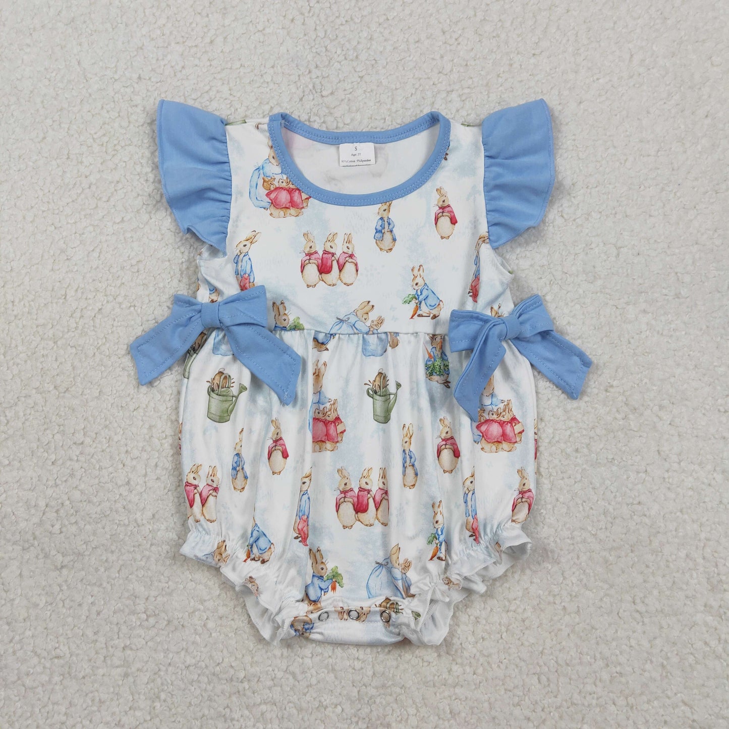 SR3833 Baby Girls Flutter Sleeve Rabbits Eggs Easter Ruffle Rompers
