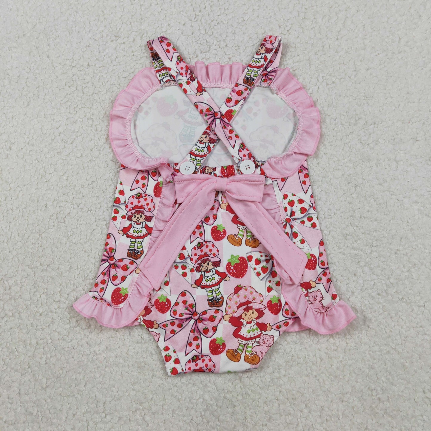 Sibling Baby Strawberry Girls Bows Tunic Ruffle Short Clothes Set Back Bow Rompers