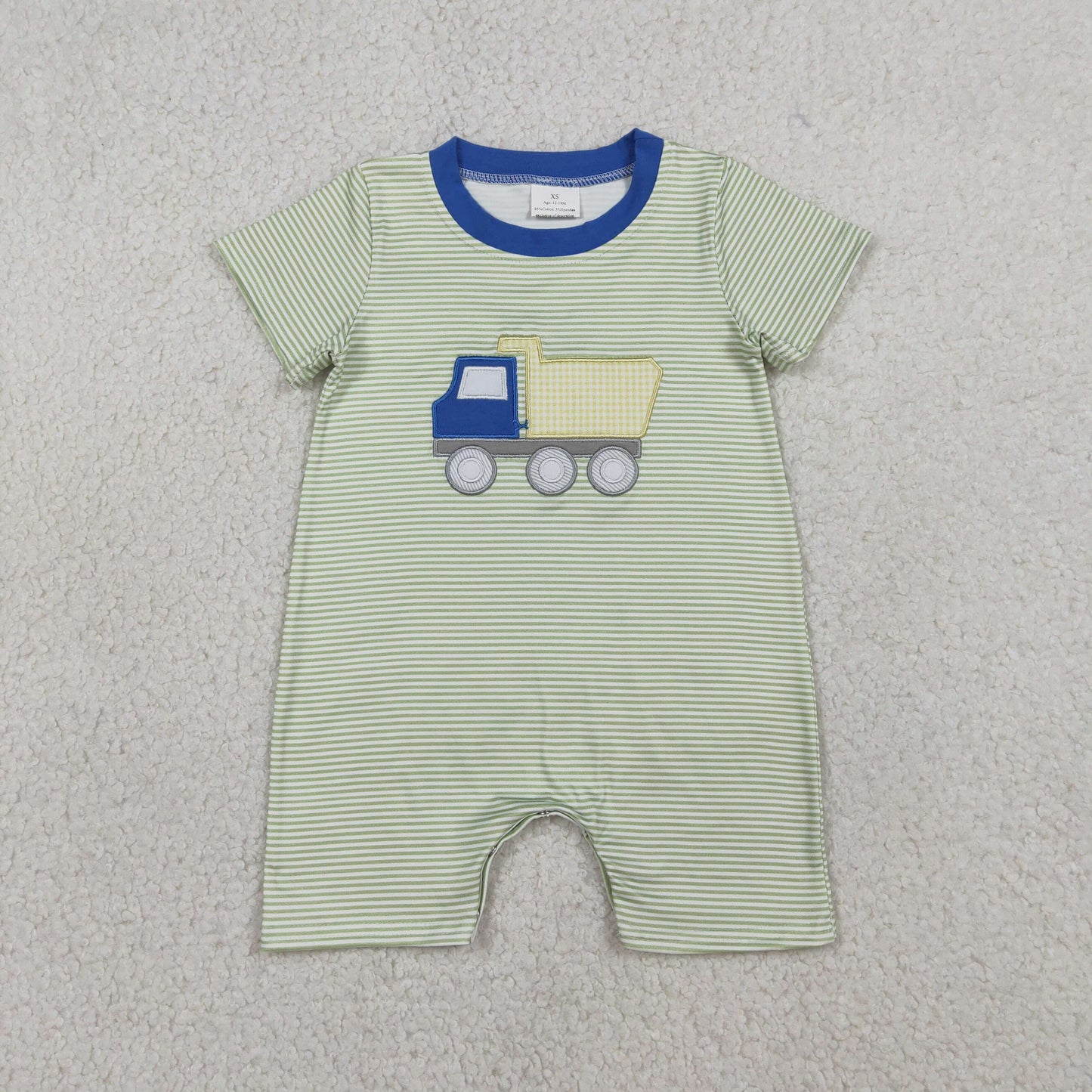 Sibling Baby Boys Embroidery Tractors Stripe Top Short Clothes Set Rompers
