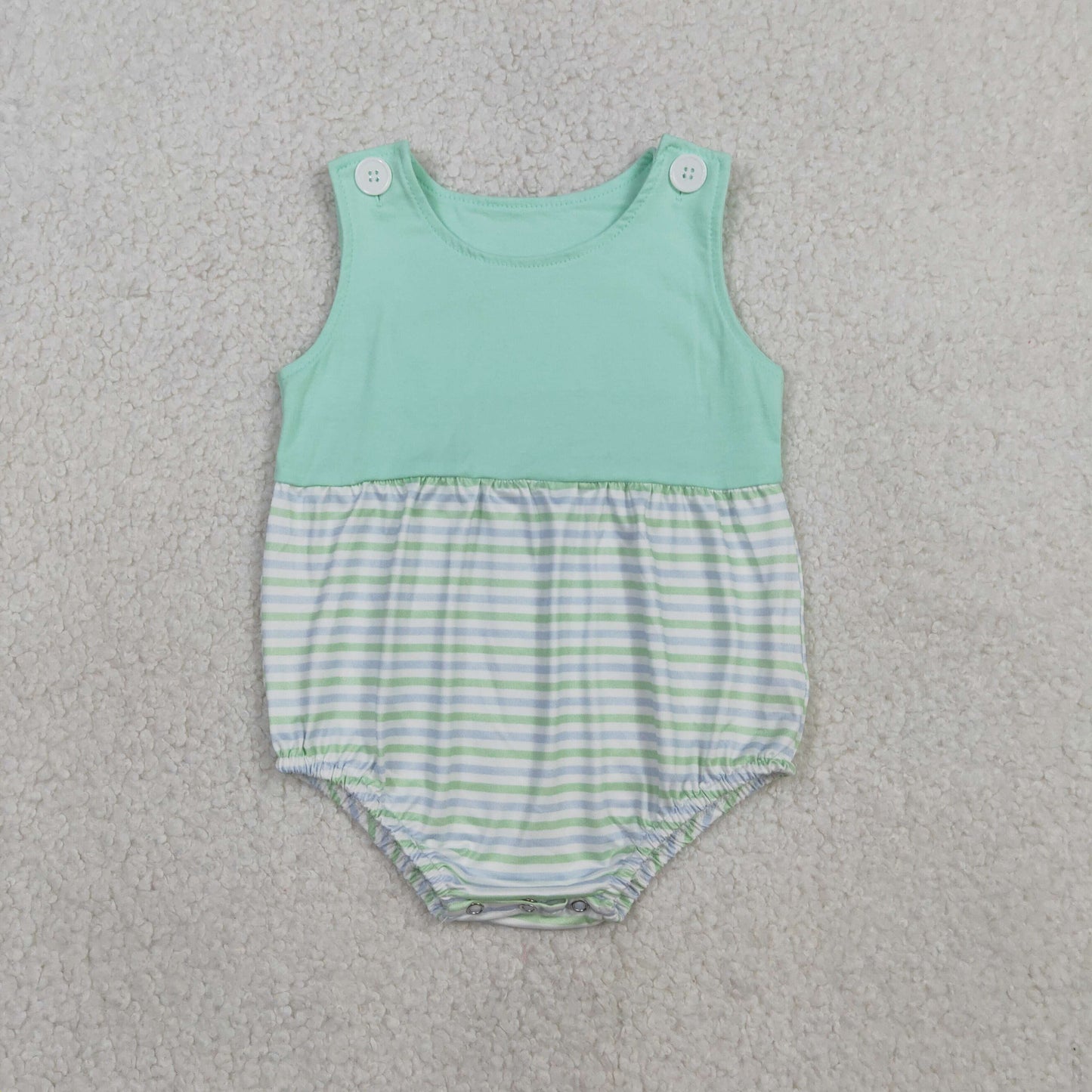SR3894 Baby Boys Sleeveless Aqua Stripe Romper