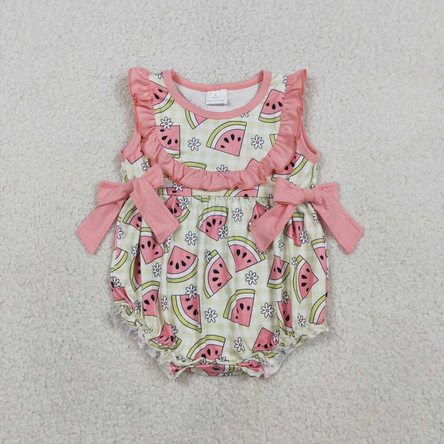 SR3920 Baby Girls Sleeveless Flowers Watermelons Ruffle Romper
