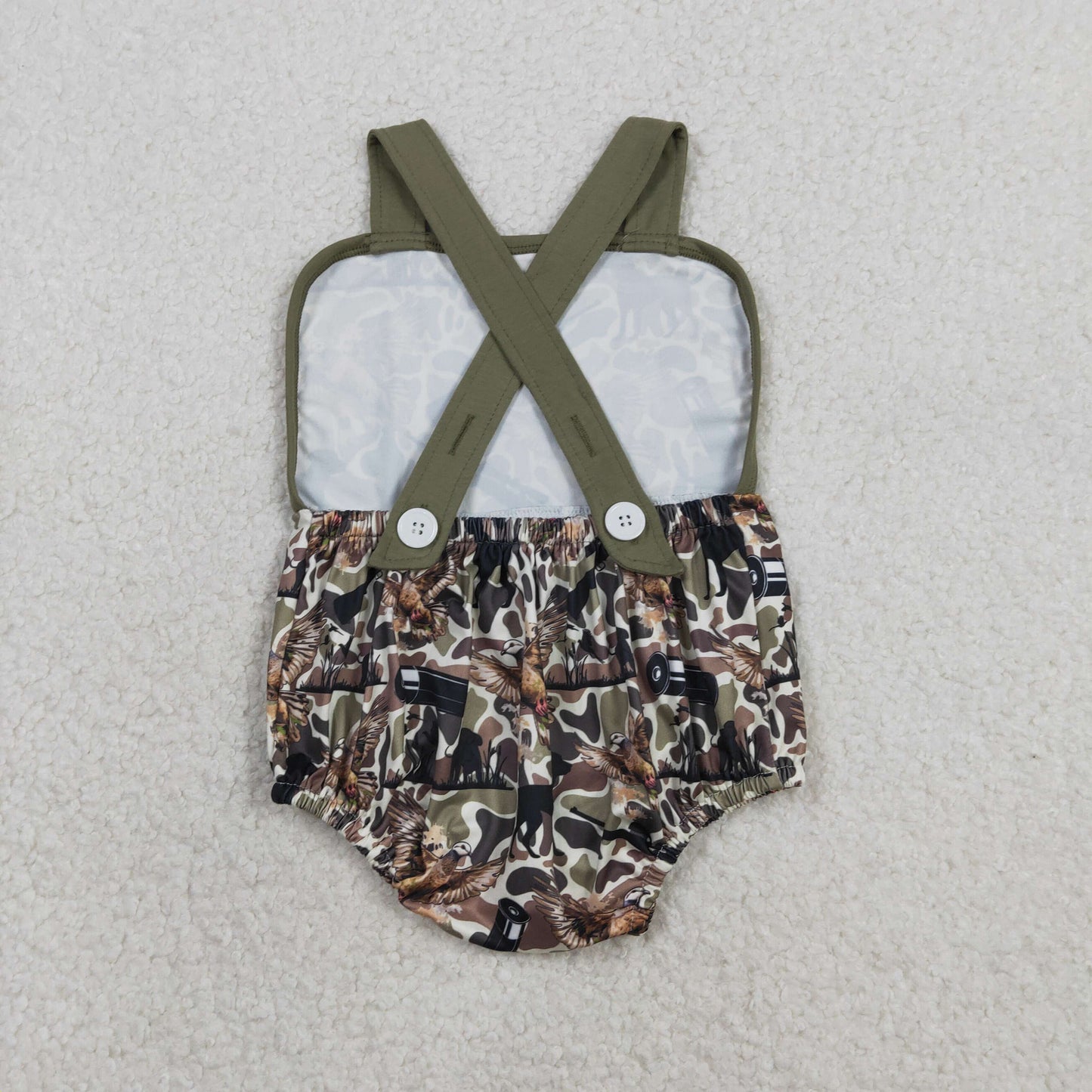 SR3926 Baby Boys Strap Southern Camo Dog Ducks Hunting Romper