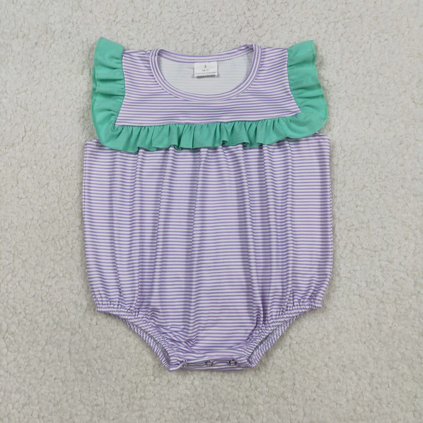 Sibling Baby Girls Sleeveless Purple Stripe Knee Length Dress Ruffle Rompers