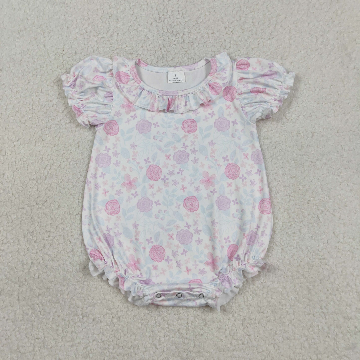 SR4023 Baby Girls Short Sleeve Colorful Flowers Ruffle Romper