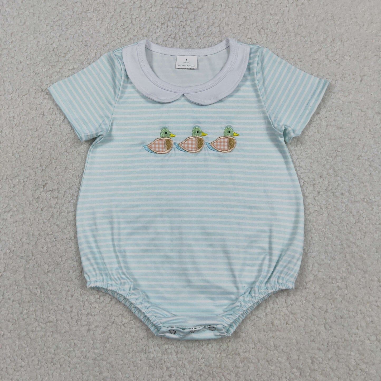 Sibling Baby Kids Embroidery Ducks Top Stripe Short Hunting Clothes Set Rompers