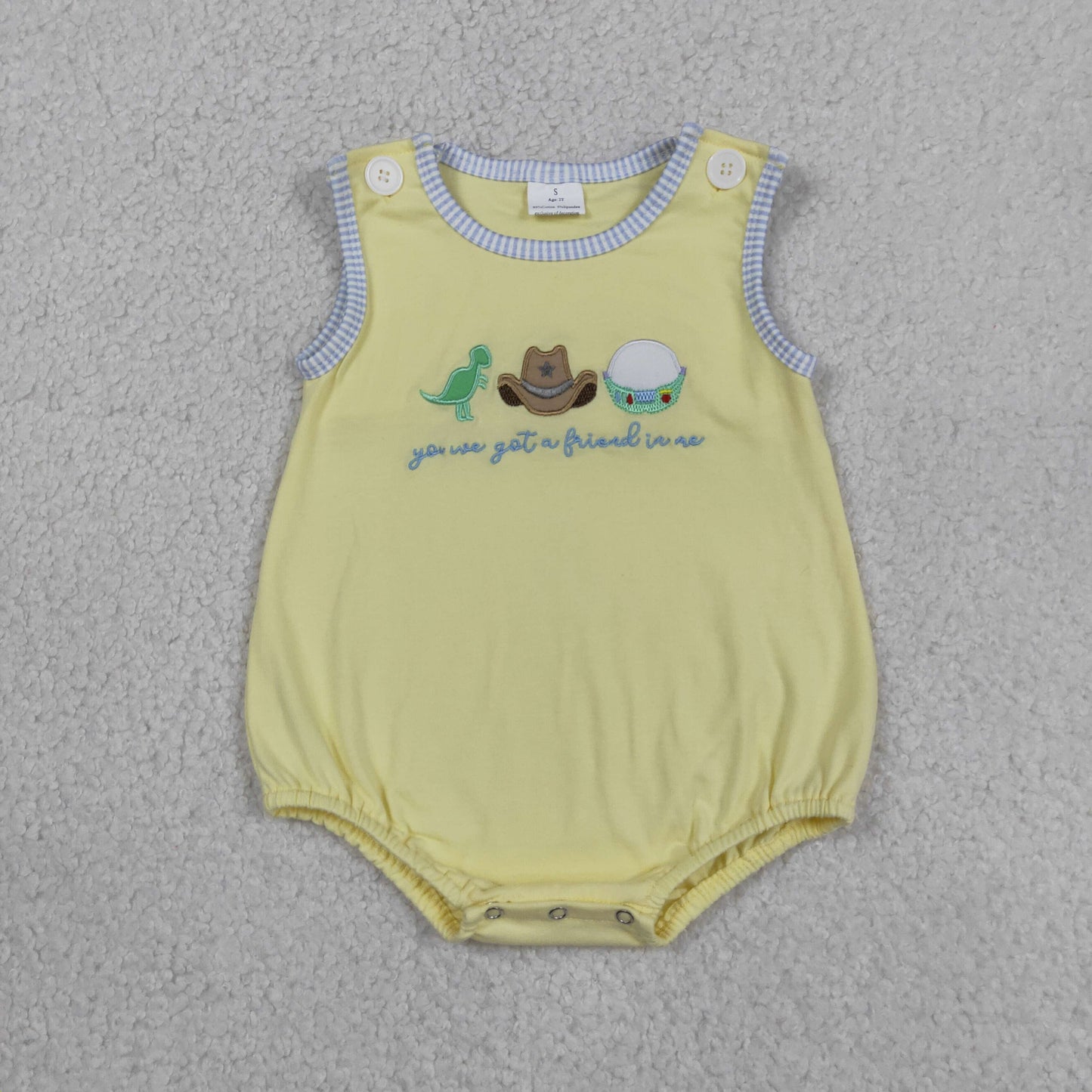 Sibling Embroidery Got a Friend Top Pockets Short Clothes Set Rompers
