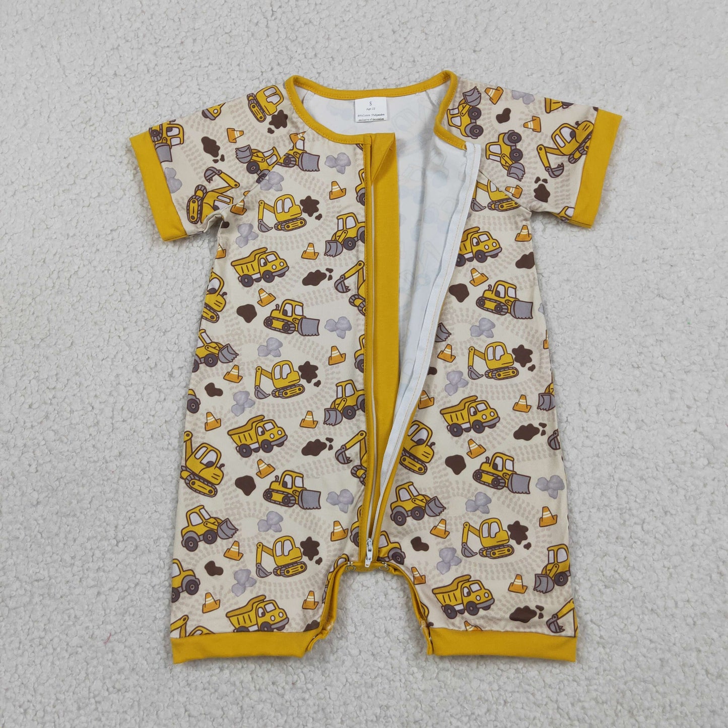 Sibling Baby Boys Excavators Tools Button Polo Shirts Top Zip Rompers
