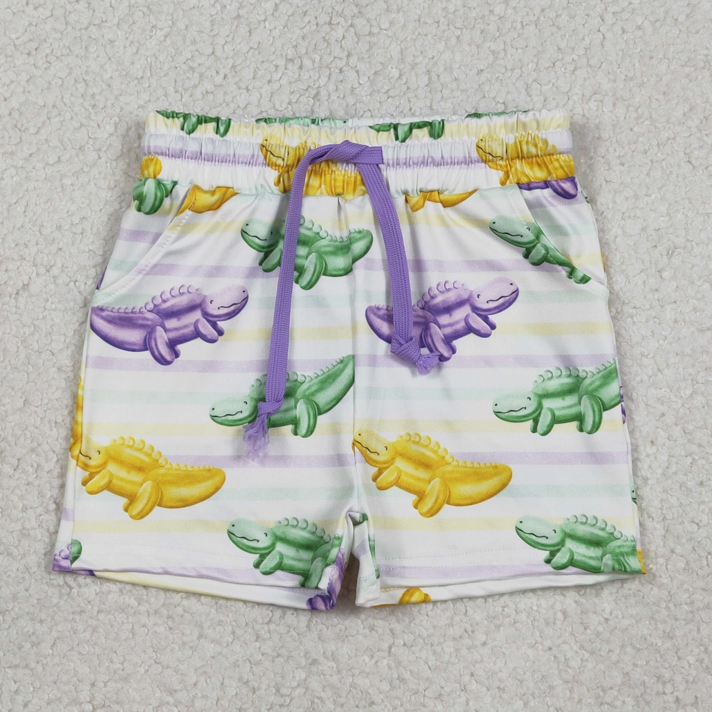 SS0678 Baby Boys Mardigras Stripe Crocodiles Pockets Shorts Bottom