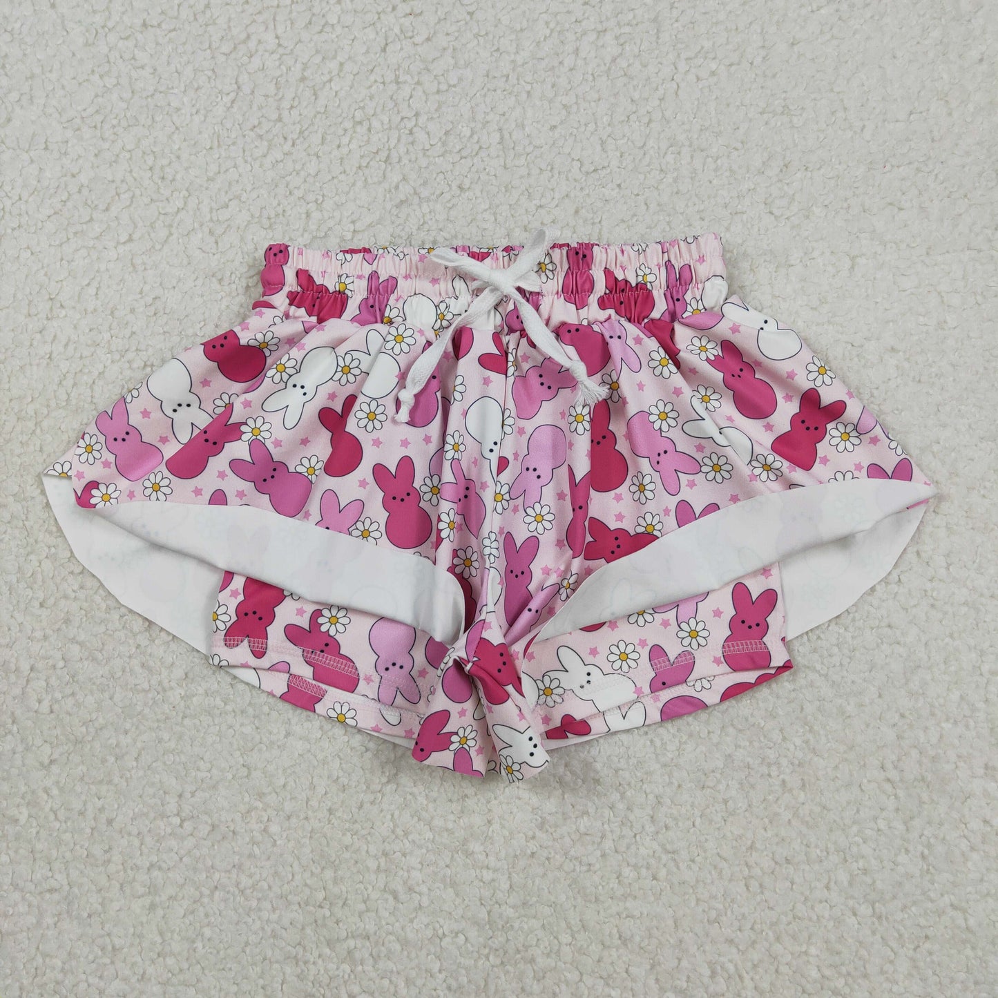 SS0714 Baby Girls Flowers Rabbits Easter Yoga Active Ruffle Shorts Bottom