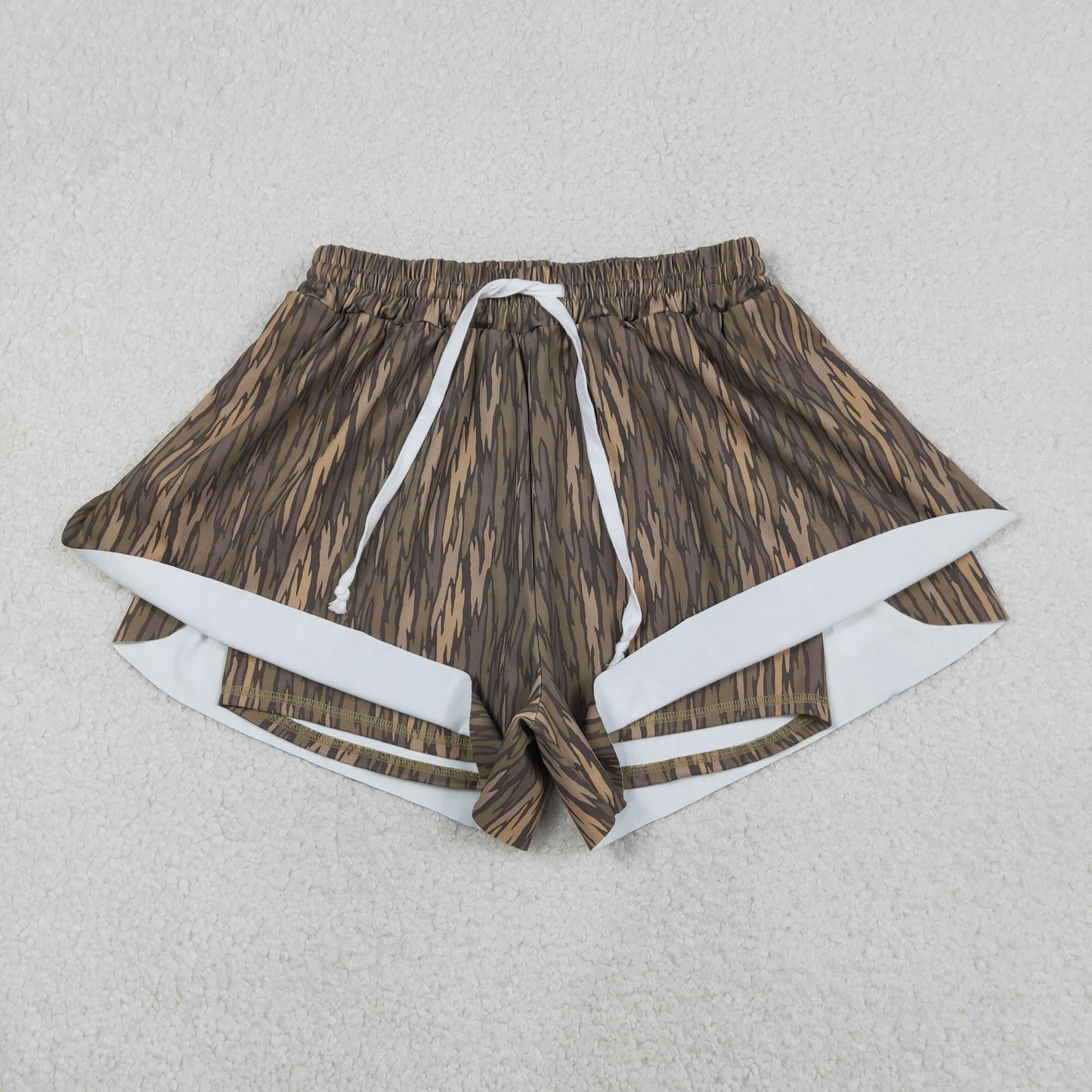 SS0766 Adult Women Southern Olive Camo Yoga Active Ruffle Shorts Bottom