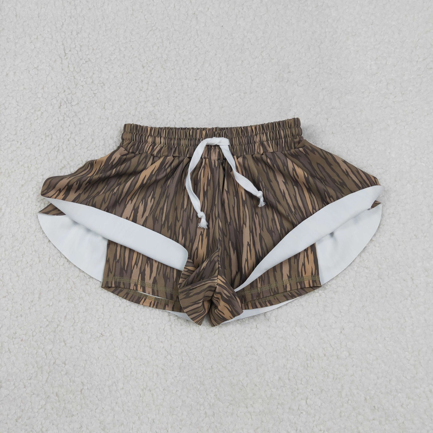 SS0771 Baby Girls Southern Olive Camo Yoga Active Ruffle Shorts Bottom