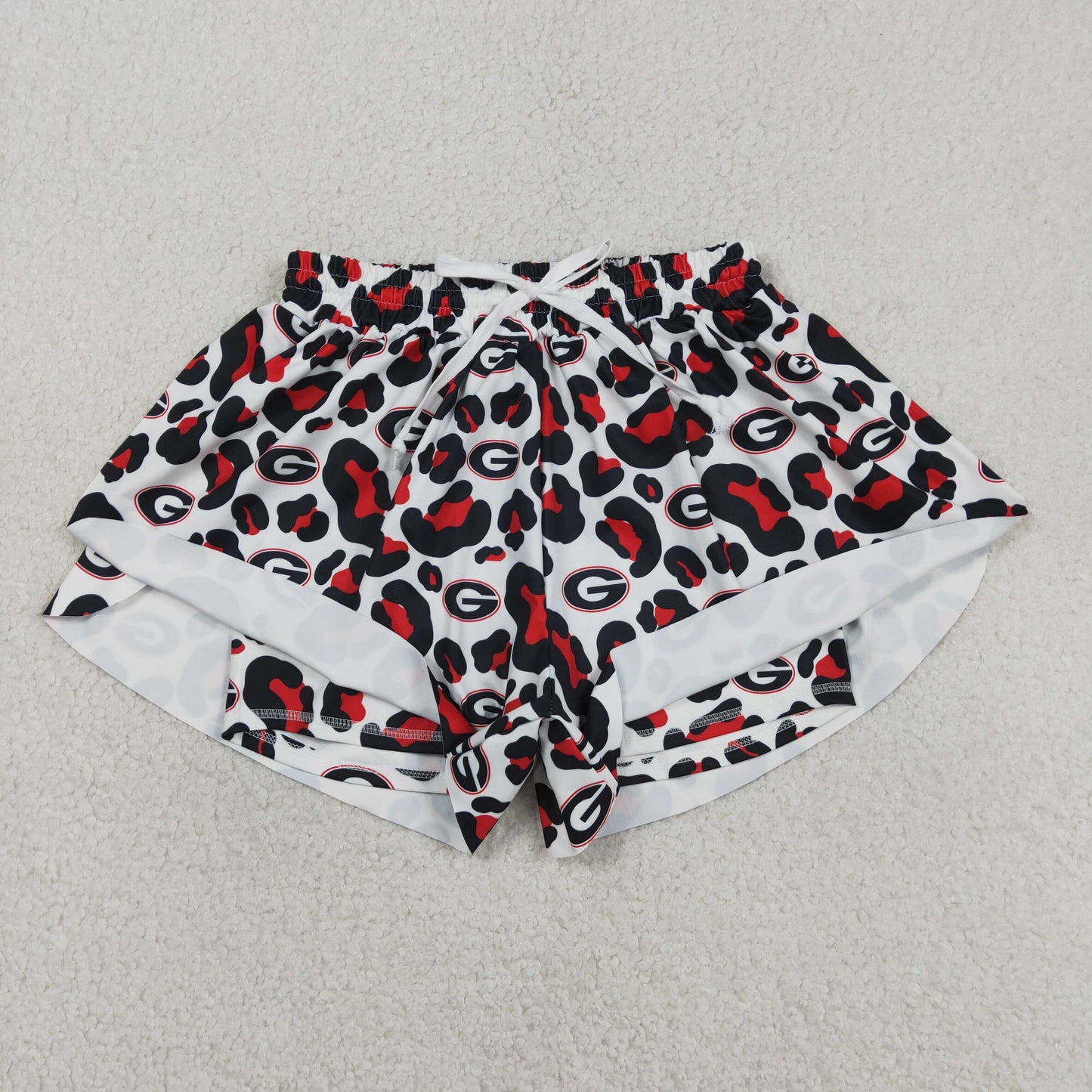 SS0804 Adult Women Black Leopard G Team Yoga Active Ruffle Shorts Bottom
