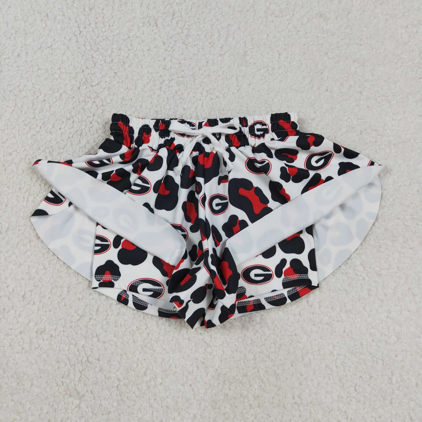 SS0814 Baby Girls Black Leopard G Team Yoga Active Ruffle Shorts Bottom