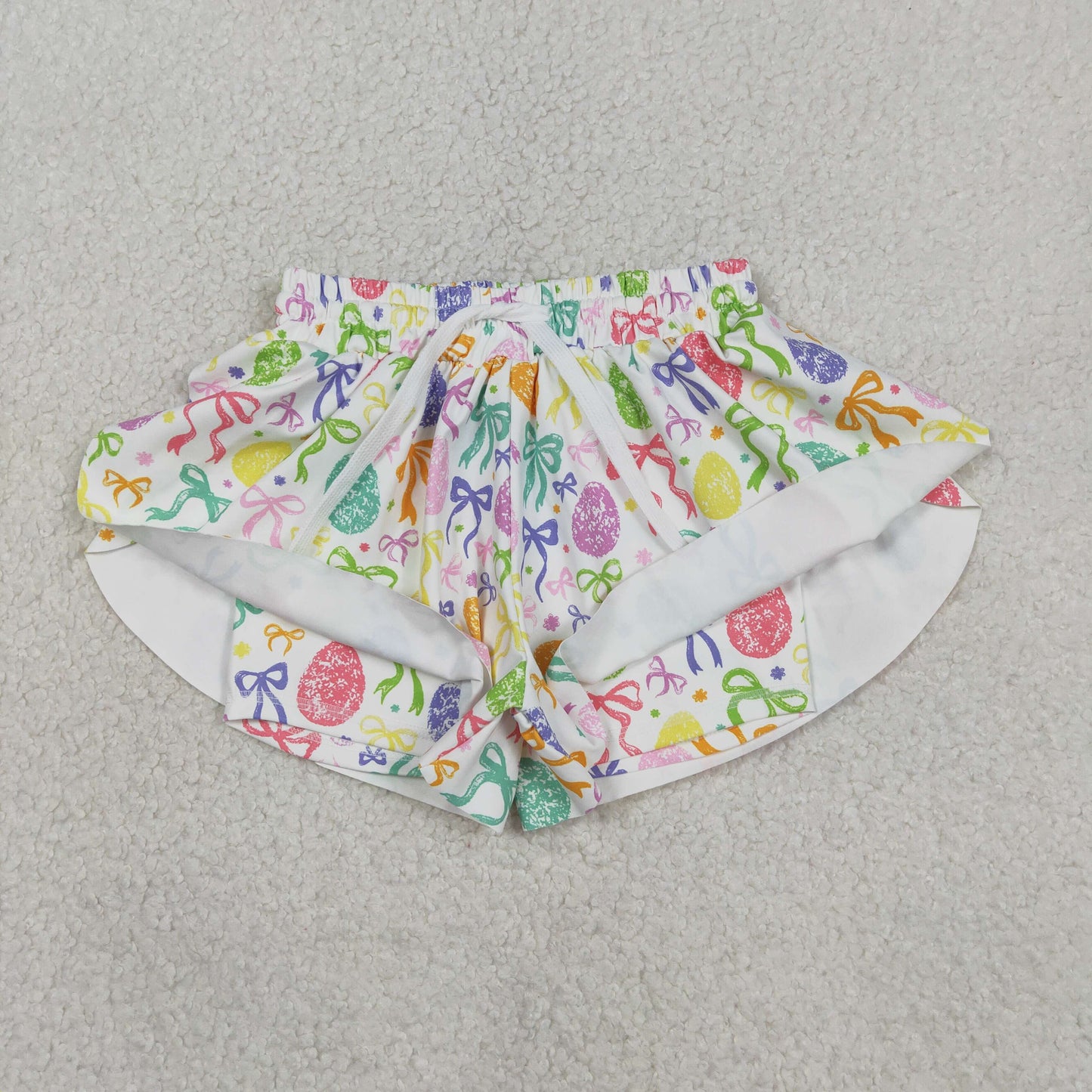 SS0822 Baby Girls Colorful Bows Eggs Easter Yoga Active Ruffle Shorts Bottom
