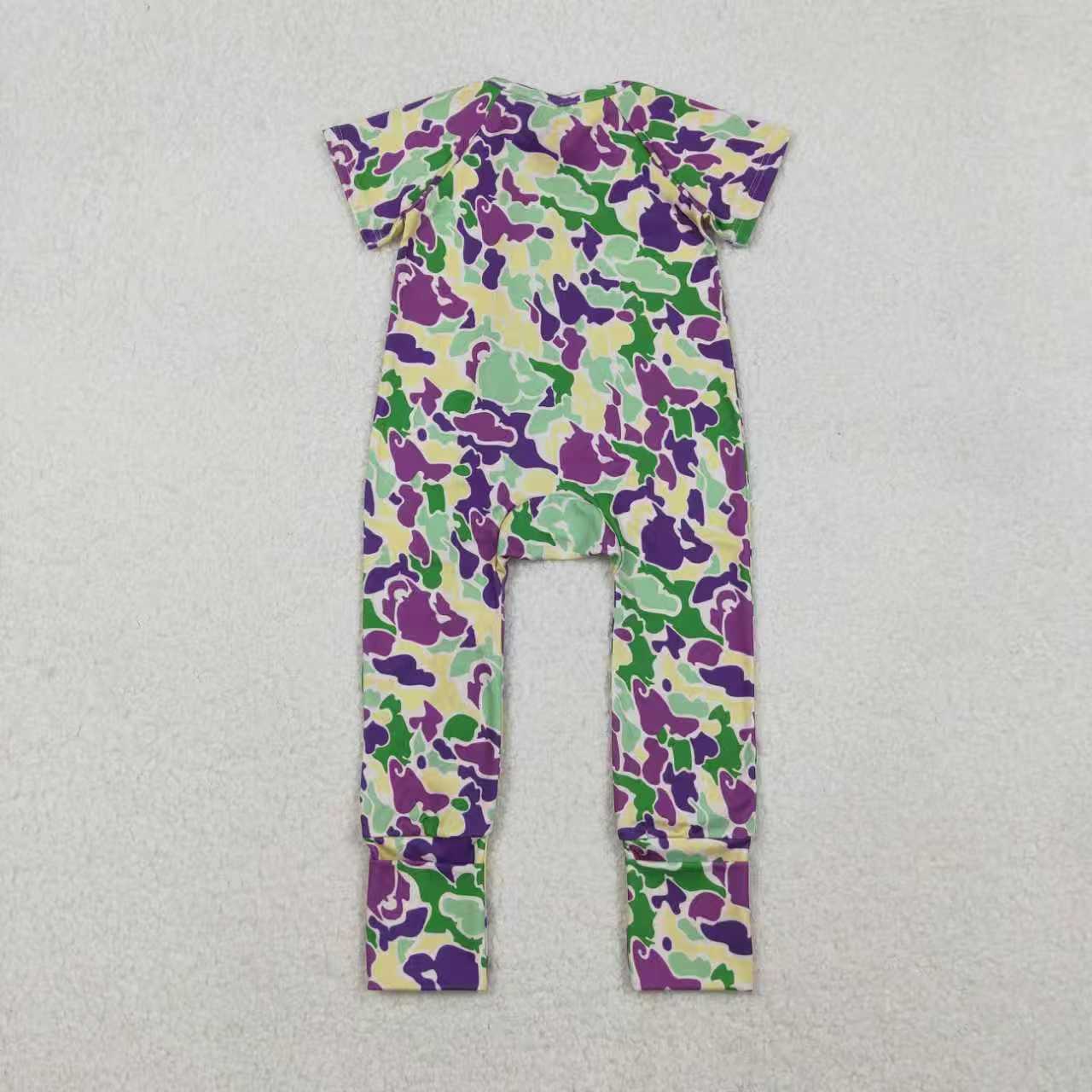 Sibling Baby Boys Mardigras Camo Pant Pajamas Sets Two Way Zip Convertible Rompers Polo Shirts Top