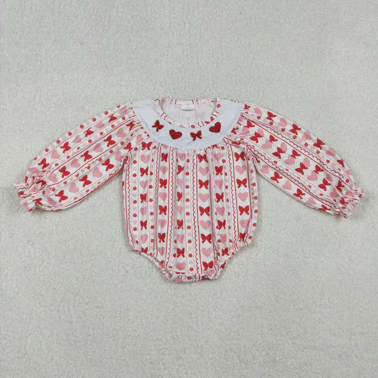 Sibling Embroidery Hearts Bows Baby Girls Valentine Knee Length Dresses Ruffle Rompers